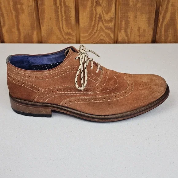 Ted Baker London Guri Mens Sz 10 Suede Wingtip Brogue Oxford Shoes Brown - Picture 2 of 11